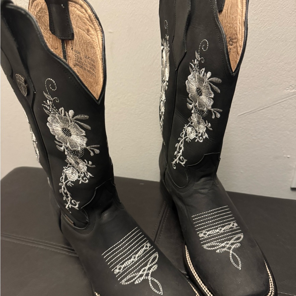 Black Embroidered Cowboy Boots
